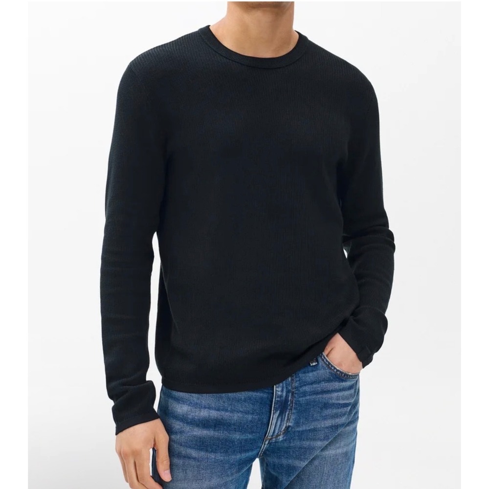 Rag & Bone Mens Black Textured Cotton Blend Crewneck Sweater Size M New